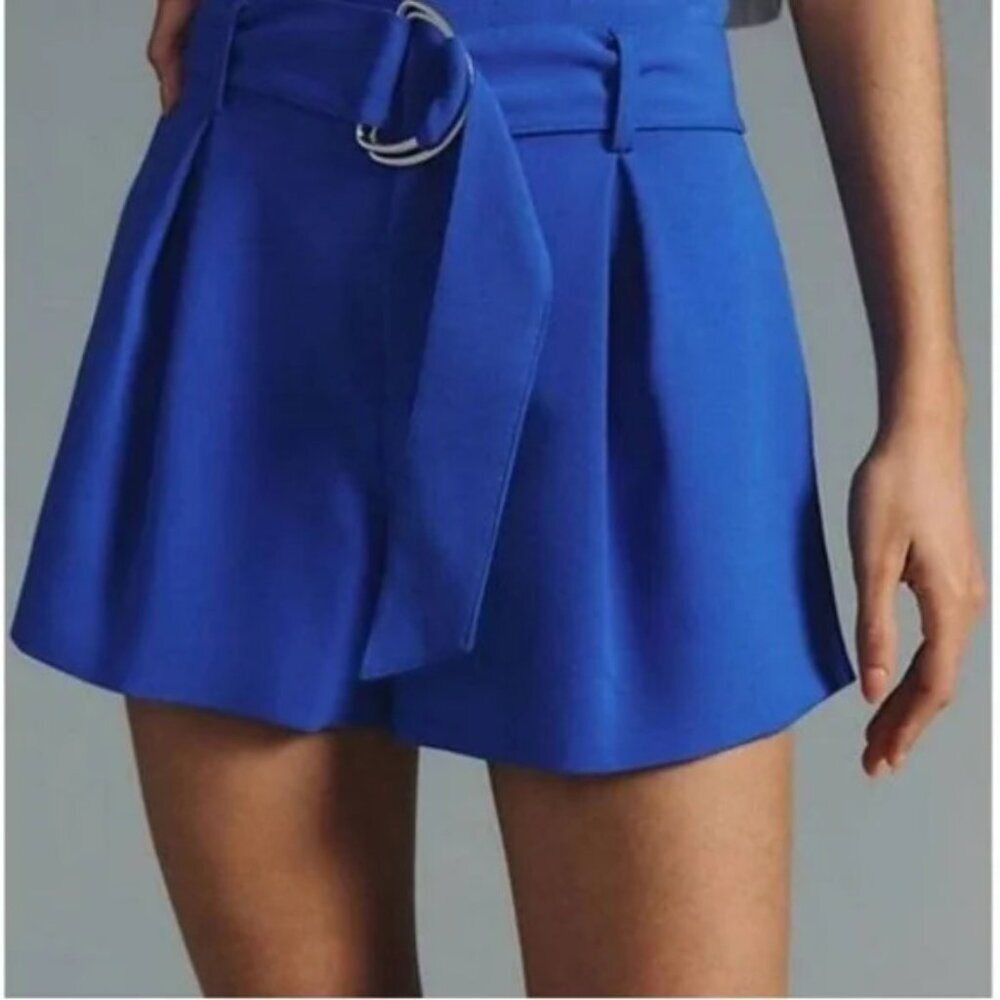Anthropologie Blue High Rise‎ Pleated Belted Trouser Shorts